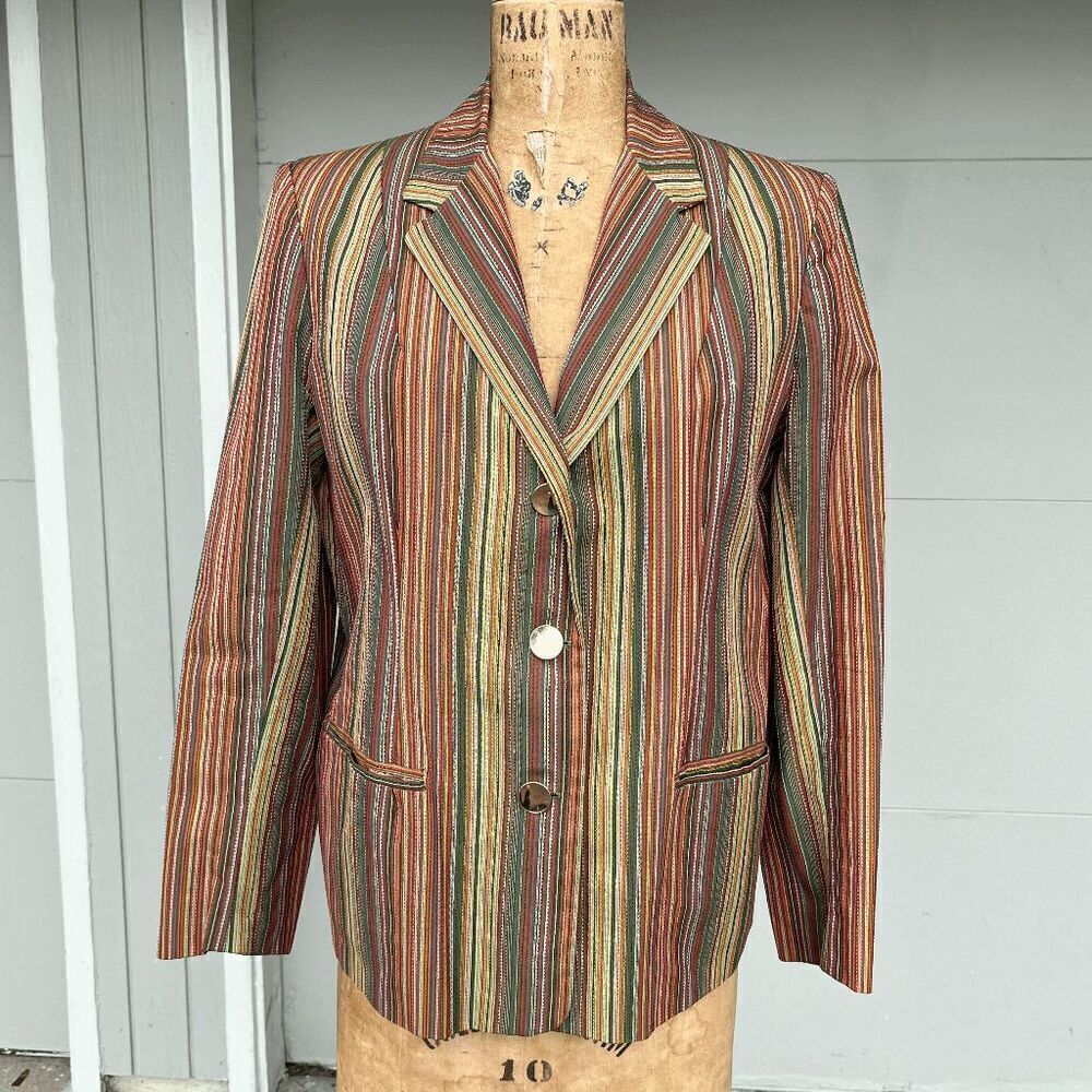 Vintage 50s Marj Talbot Multicolor Striped Blazer Jacket, Classic Fall Stripes,